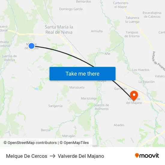 Melque De Cercos to Valverde Del Majano map