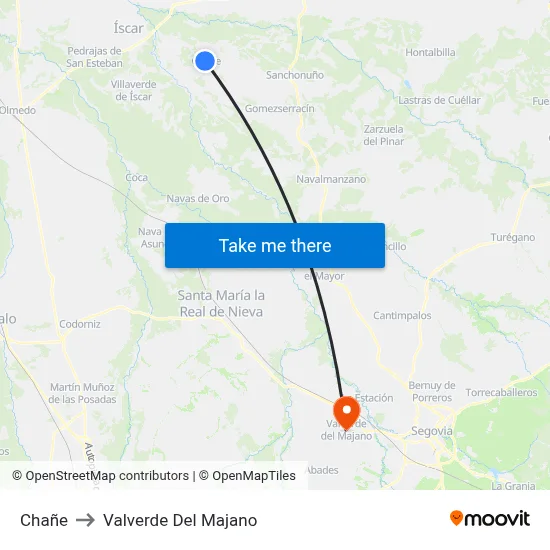 Chañe to Valverde Del Majano map