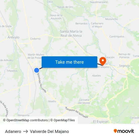 Adanero to Valverde Del Majano map