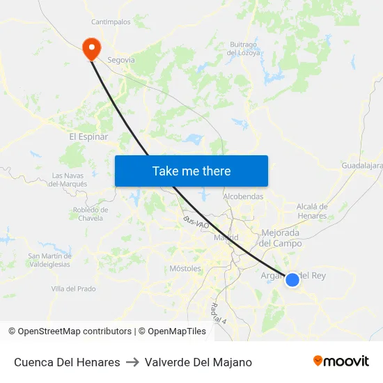 Cuenca Del Henares to Valverde Del Majano map
