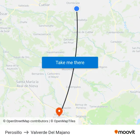 Perosillo to Valverde Del Majano map