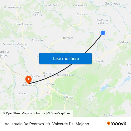 Valleruela De Pedraza to Valverde Del Majano map