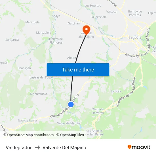 Valdeprados to Valverde Del Majano map