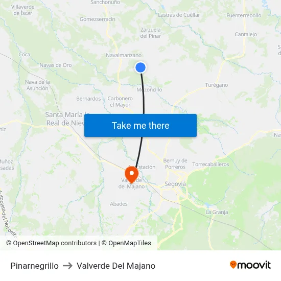 Pinarnegrillo to Valverde Del Majano map