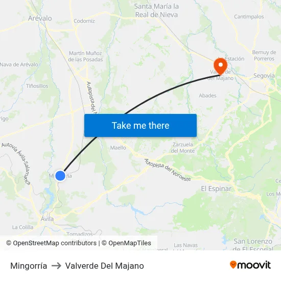 Mingorría to Valverde Del Majano map