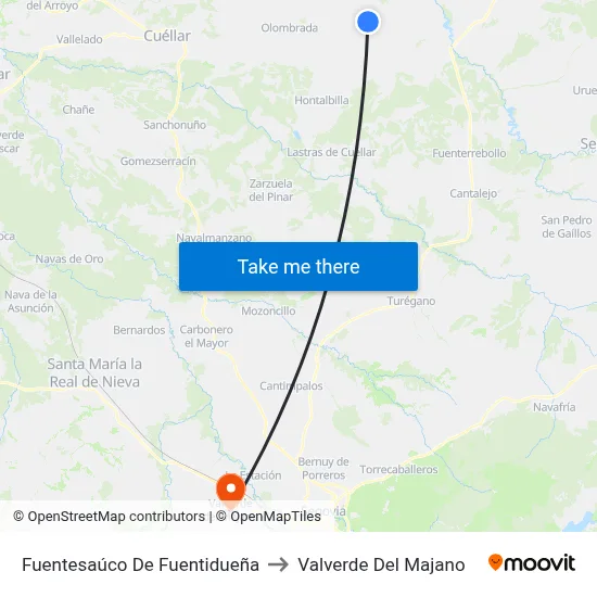 Fuentesaúco De Fuentidueña to Valverde Del Majano map