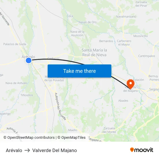 Arévalo to Valverde Del Majano map