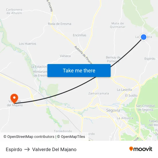 Espirdo to Valverde Del Majano map