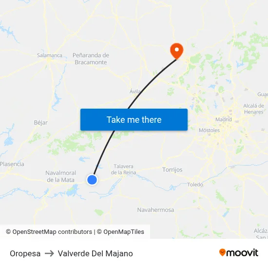 Oropesa to Valverde Del Majano map
