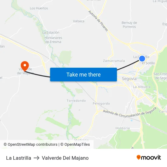 La Lastrilla to Valverde Del Majano map