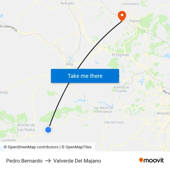 Pedro Bernardo to Valverde Del Majano map