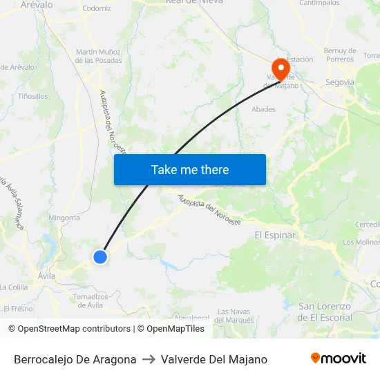 Berrocalejo De Aragona to Valverde Del Majano map
