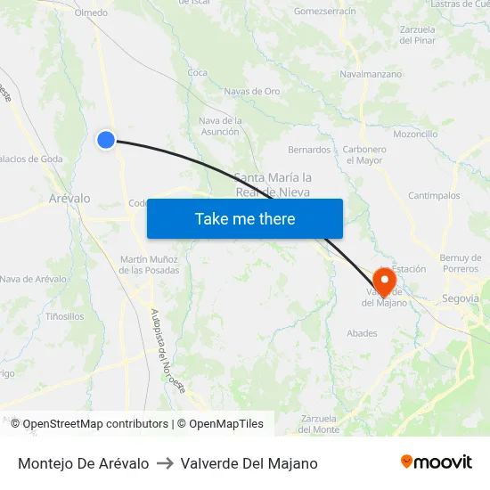 Montejo De Arévalo to Valverde Del Majano map