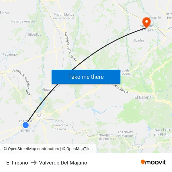 El Fresno to Valverde Del Majano map