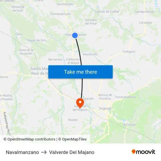 Navalmanzano to Valverde Del Majano map