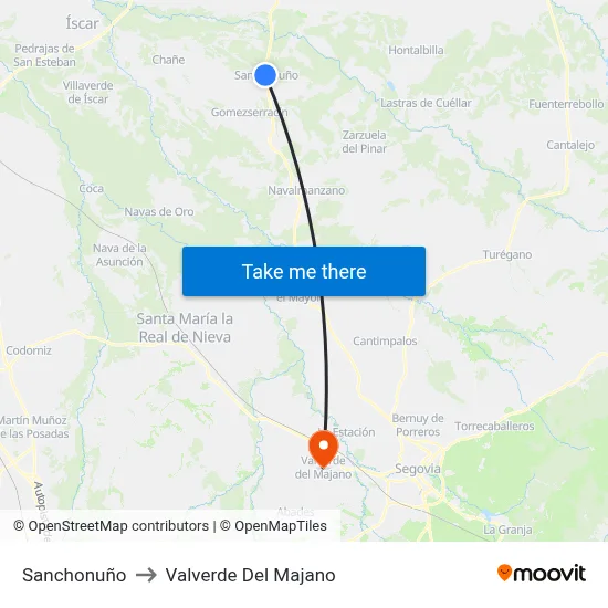 Sanchonuño to Valverde Del Majano map