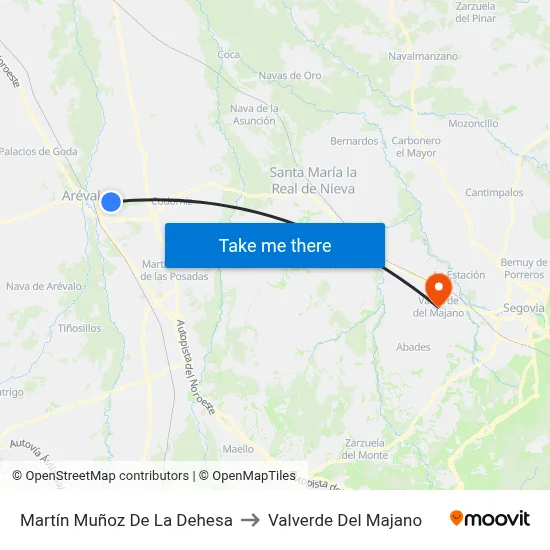 Martín Muñoz De La Dehesa to Valverde Del Majano map