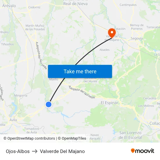 Ojos-Albos to Valverde Del Majano map