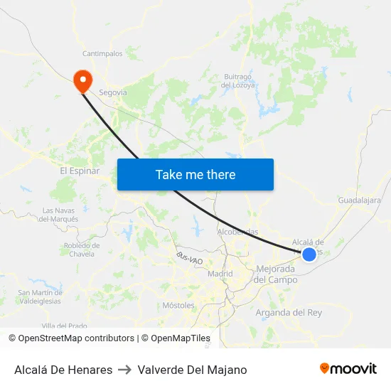 Alcalá De Henares to Valverde Del Majano map