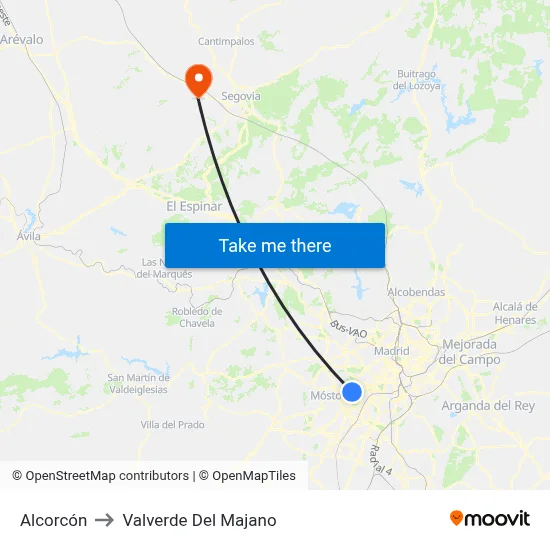 Alcorcón to Valverde Del Majano map