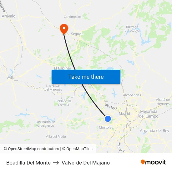Boadilla Del Monte to Valverde Del Majano map