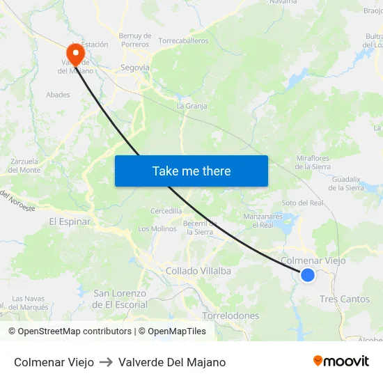 Colmenar Viejo to Valverde Del Majano map
