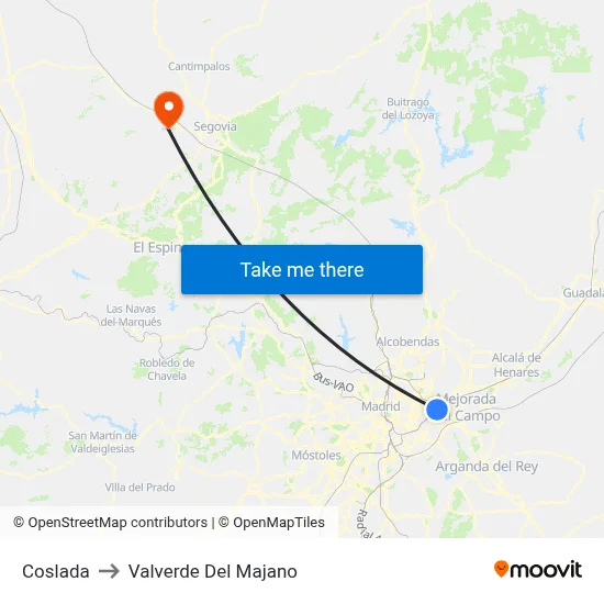 Coslada to Valverde Del Majano map