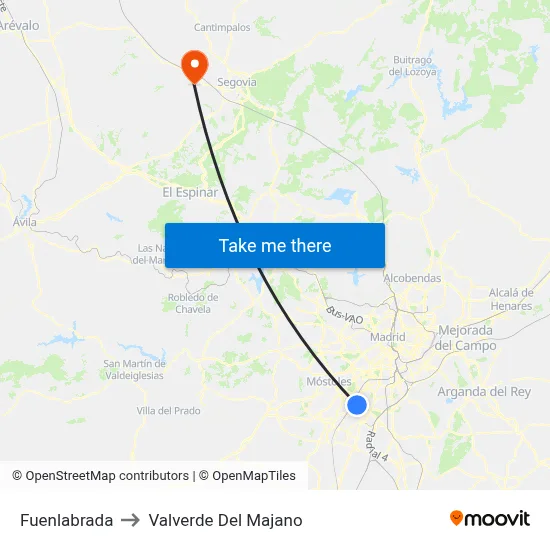 Fuenlabrada to Valverde Del Majano map