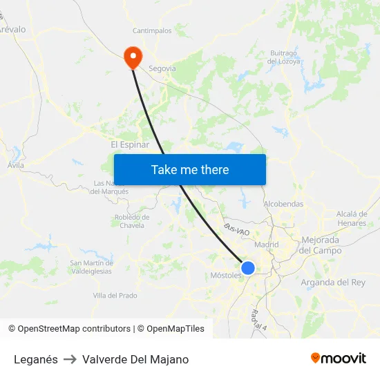 Leganés to Valverde Del Majano map