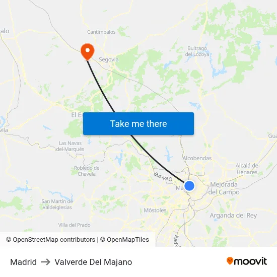 Madrid to Valverde Del Majano map