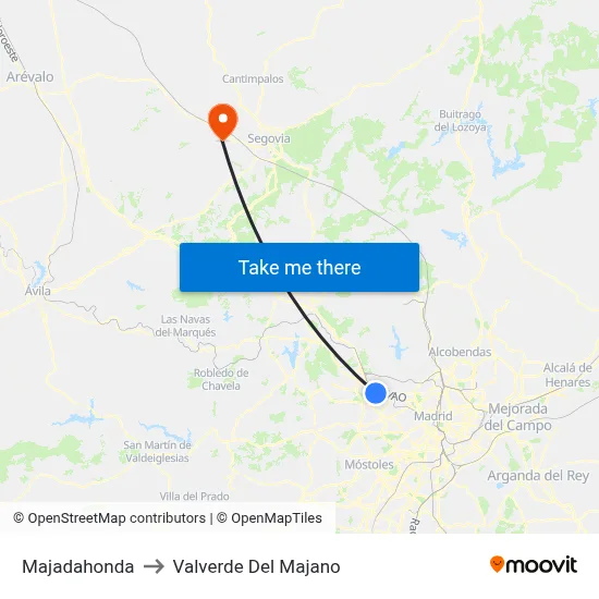Majadahonda to Valverde Del Majano map