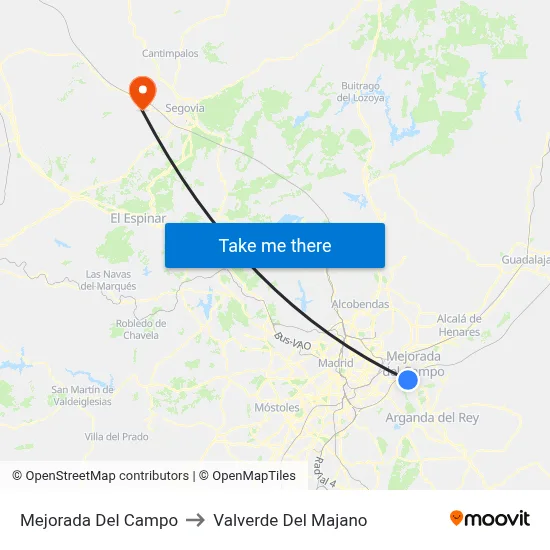 Mejorada Del Campo to Valverde Del Majano map
