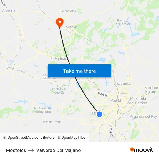 Móstoles to Valverde Del Majano map