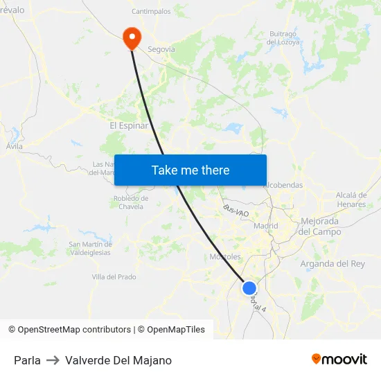 Parla to Valverde Del Majano map