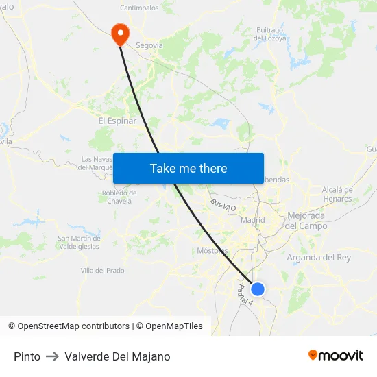 Pinto to Valverde Del Majano map