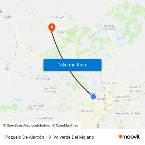 Pozuelo De Alarcón to Valverde Del Majano map