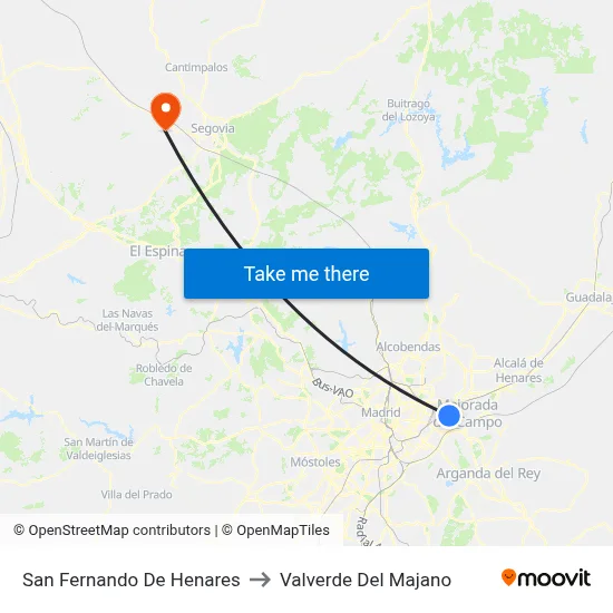 San Fernando De Henares to Valverde Del Majano map