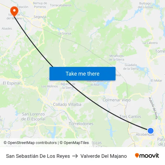 San Sebastián De Los Reyes to Valverde Del Majano map