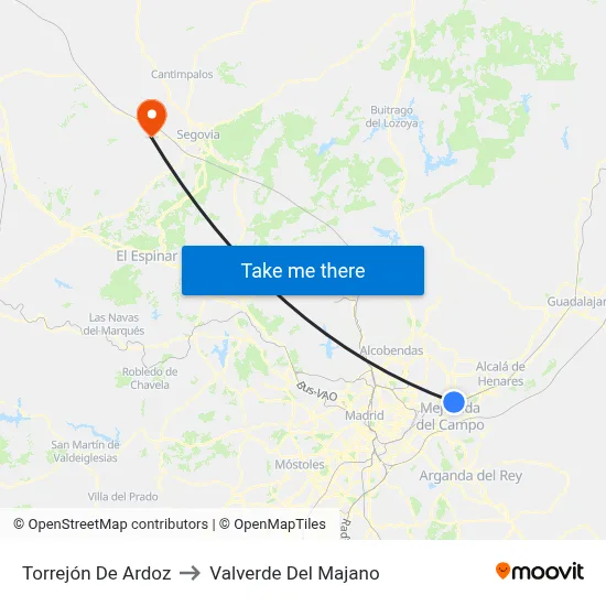 Torrejón De Ardoz to Valverde Del Majano map