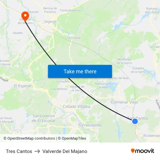 Tres Cantos to Valverde Del Majano map