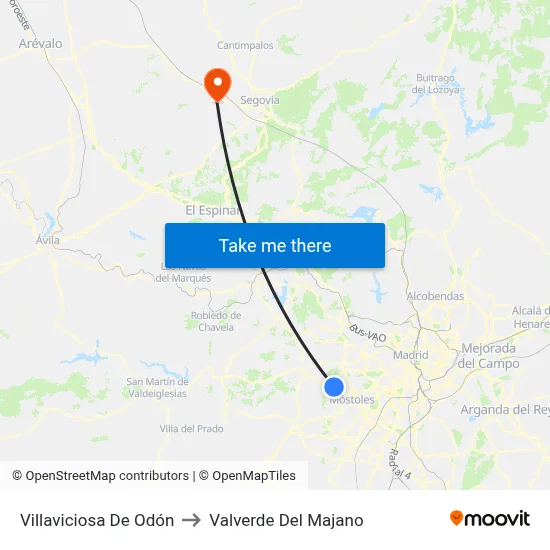 Villaviciosa De Odón to Valverde Del Majano map