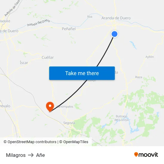 Milagros to Añe map