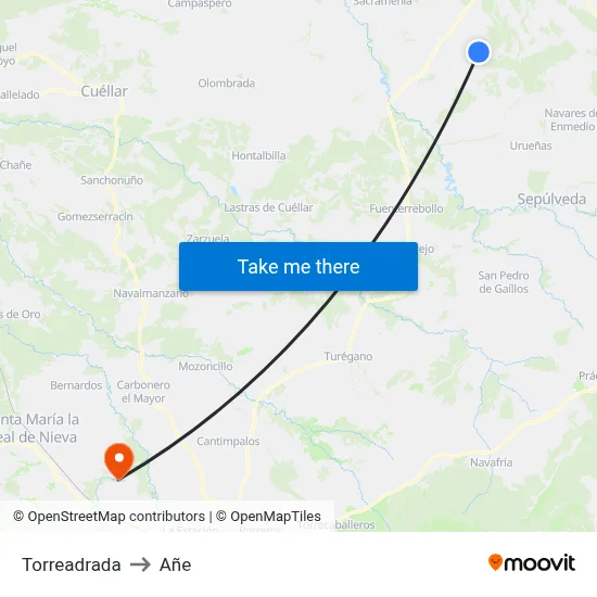 Torreadrada to Añe map