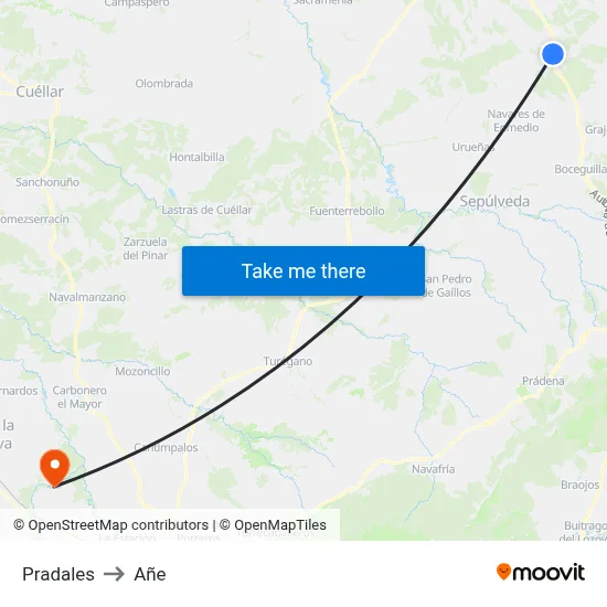Pradales to Añe map