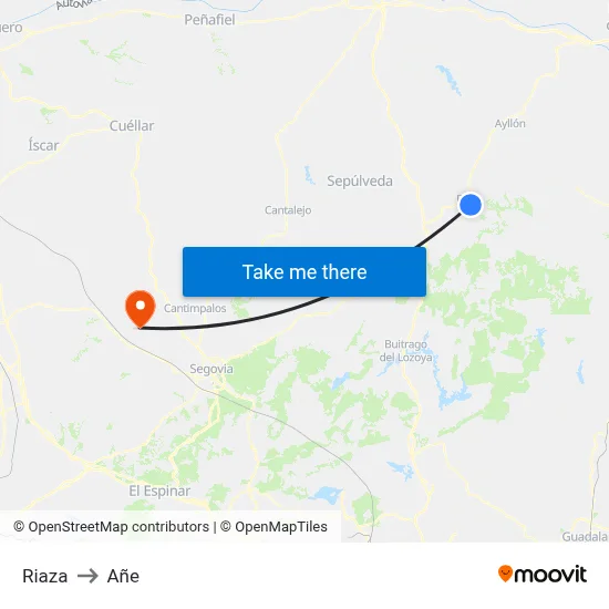 Riaza to Añe map