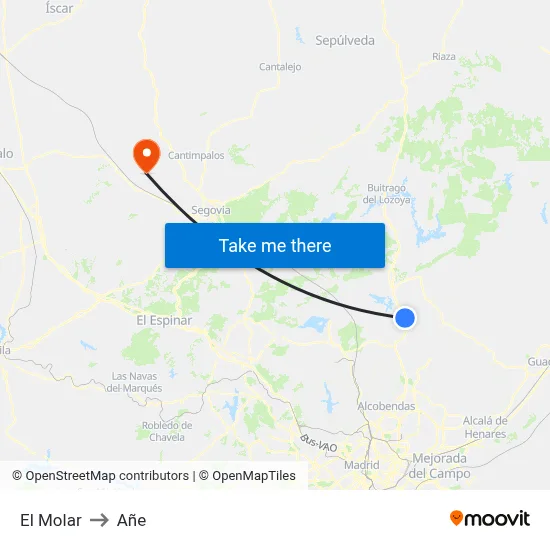 El Molar to Añe map