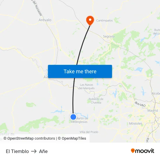 El Tiemblo to Añe map