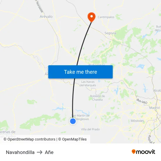Navahondilla to Añe map