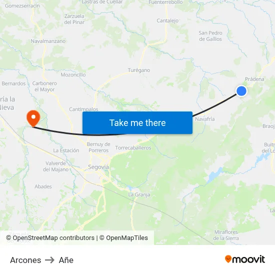 Arcones to Añe map
