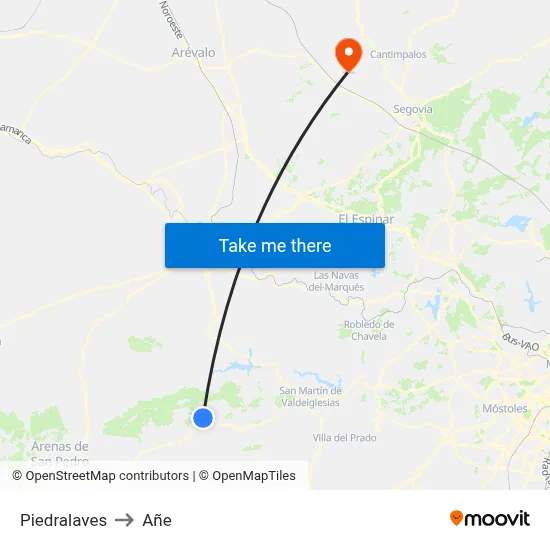 Piedralaves to Añe map